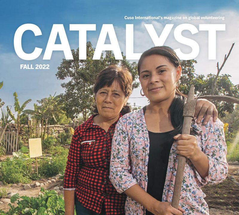Cover of Catalyst Magazine, two Peruvian women in a garden smiling