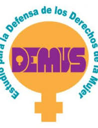 Logo with a female symbol, "DEMUS" in purple, and "Estudio para la Defensa de los Derechos de la Mujer" around it.