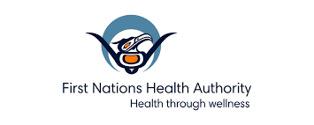 Logo of First Nations Health Authority featuring an abstract bird design and the slogan "Health through wellness.