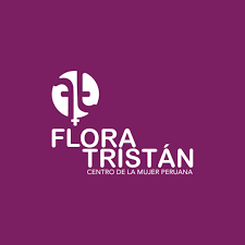 Logo with a feminist symbol and text: "Flora Tristán, Centro de la Mujer Peruana" on a purple background.