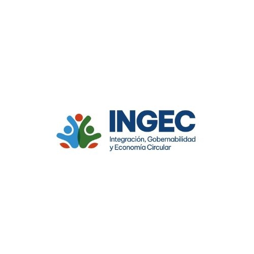 Logo for INGEC with green, blue, and red abstract figures, and the text "Integración, Gobernabilidad y Economía Circular.