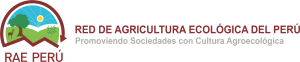Logo of RAE Perú featuring mountains, a tree, and a sun, with text about ecological agriculture.