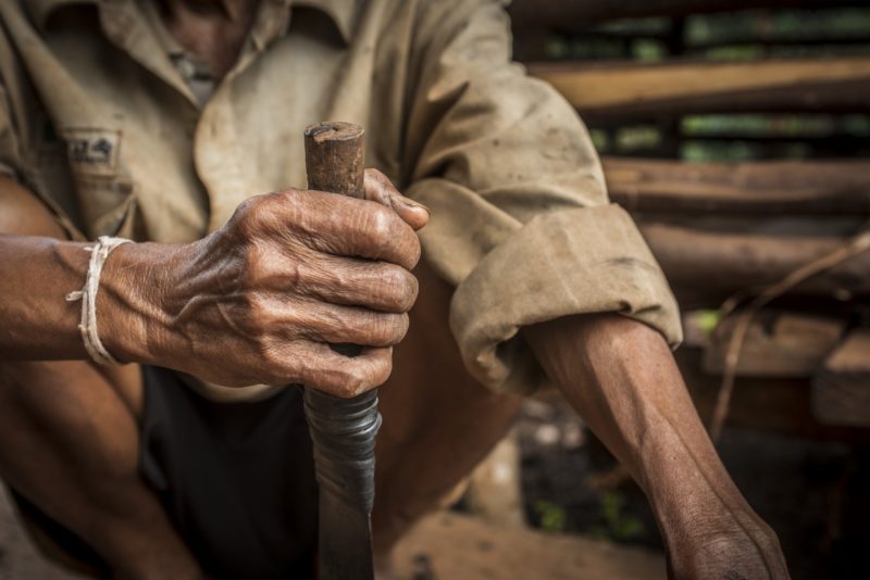 The hands of a goat farmer in Attapeu, Laos in 2019.