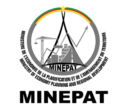 Logo of MINEPAT with a stylized cityscape, crane, and upward graph, encircled by French and English text.