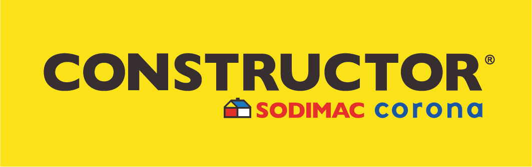 Constructor magazine logo with Sodimac and Corona logos on a yellow background.