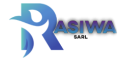 Logo with a stylized letter 'R' and the text "RASIWA SARL" in gradient blue and purple shades.