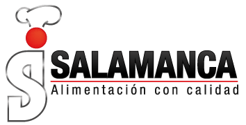 Logo with a stylized chef hat, red circle, and text: "SALAMANCA, Alimentación con calidad.