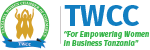 Logo of TWCC with a green circular emblem and silhouettes, alongside the text: "For Empowering Women in Business Tanzania.