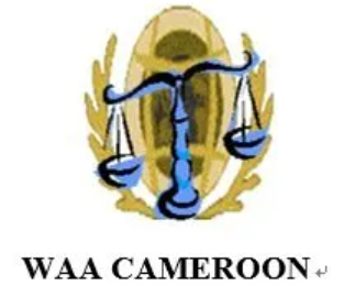 Scales of justice with laurel wreath and "WAA Cameroon" text below, symbolizing legal balance.