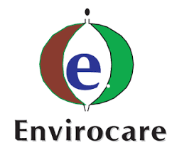 Logo featuring a stylized globe with a blue "e" in the center, brown and green leaves, and the text "Envirocare" below.