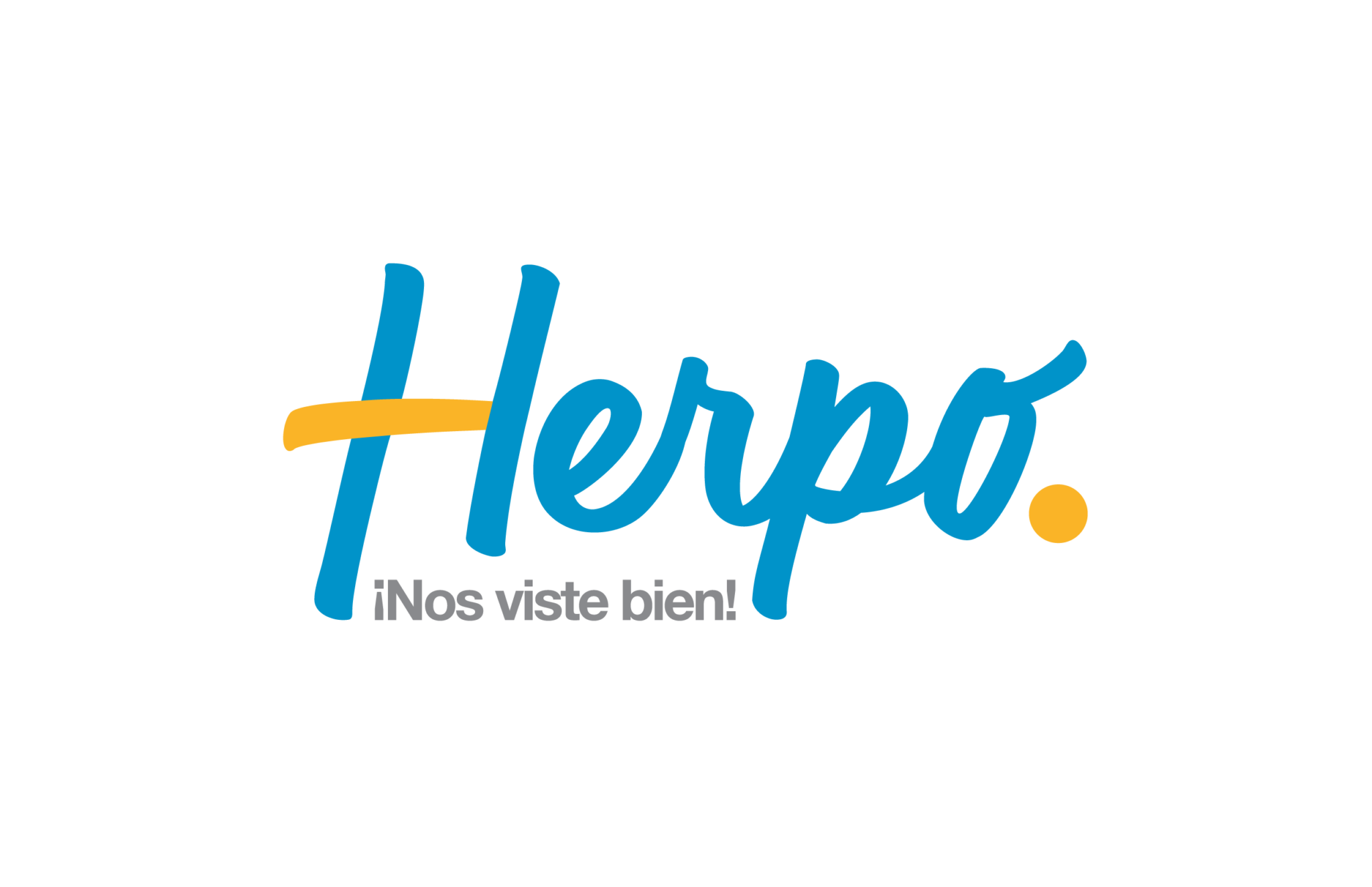 Blue "Herpo" logo with yellow accent and the slogan "¡Nos viste bien!" underneath.