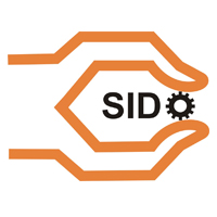 Stylized orange hand holding a gear with the text "SIDO" inside.