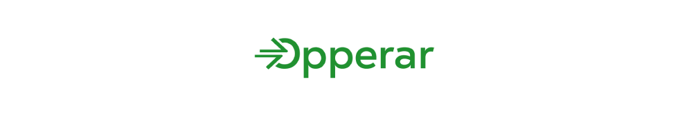 Green logo with the text "Opperar" featuring stylized arrow elements on a white background.