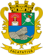 Coat of arms with a crown, indigenous figure, crossed spears, rocks, and banner reading "Facatativá.