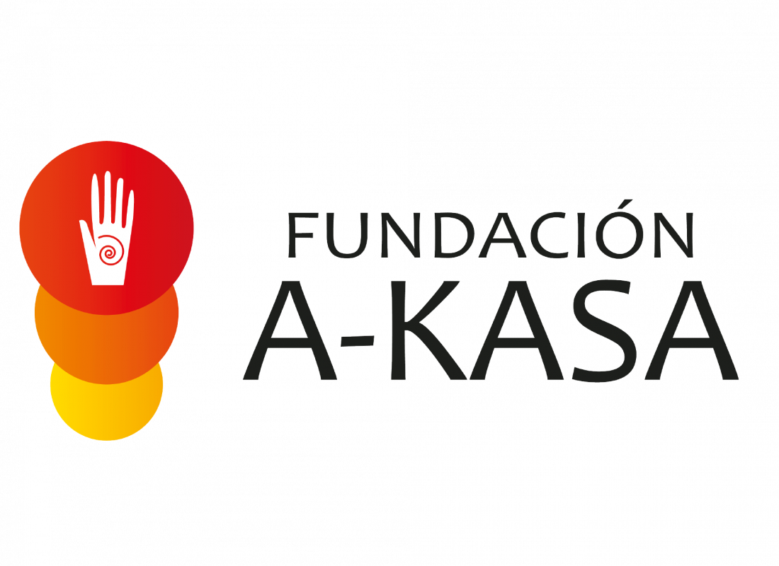 Logo of Fundación A-Kasa with a stylized red hand above three circular gradients.