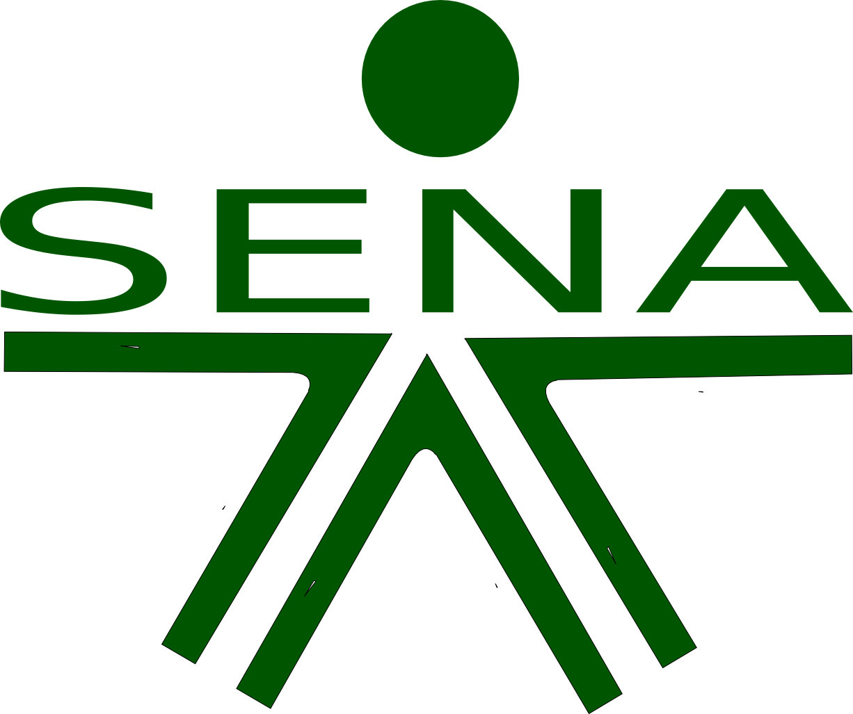 Green logo with the word "SENA" above a stylized human figure with outstretched arms and a round head.