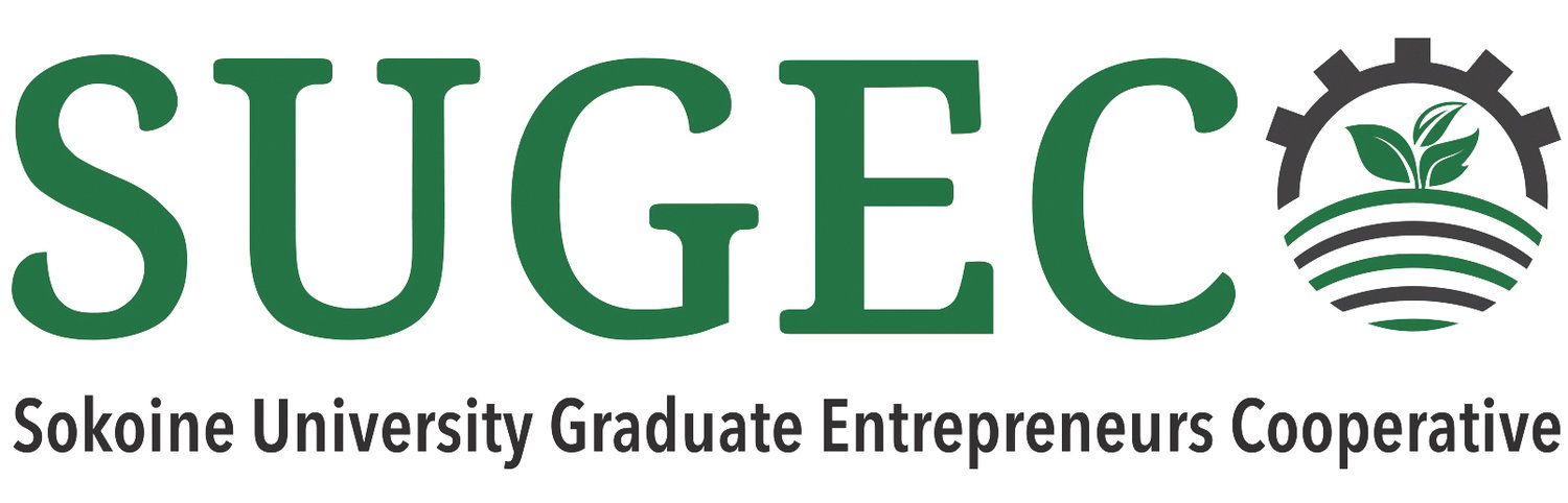 Logo of SUCEC with a gear and leaves design, and text "Sokoine University Graduate Entrepreneurs Cooperative.