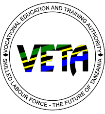 Logo of VETA, featuring Tanzania's flag colors, with text "Vocational Education and Training Authority.