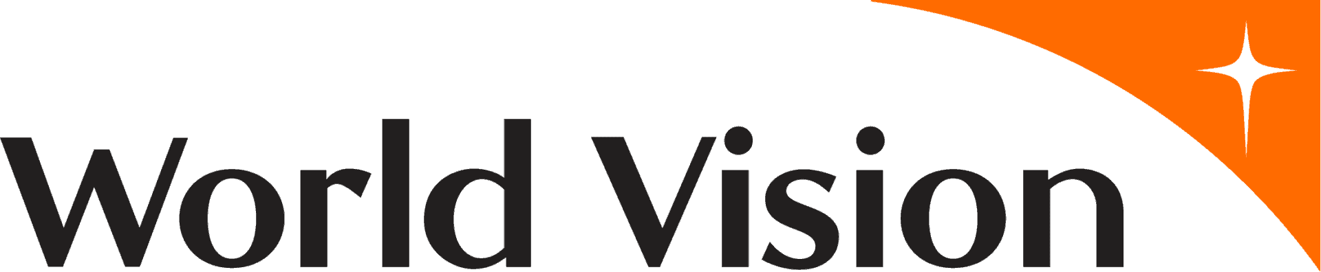 Logo of World Vision with dark text on the left and an orange star on the top right corner.